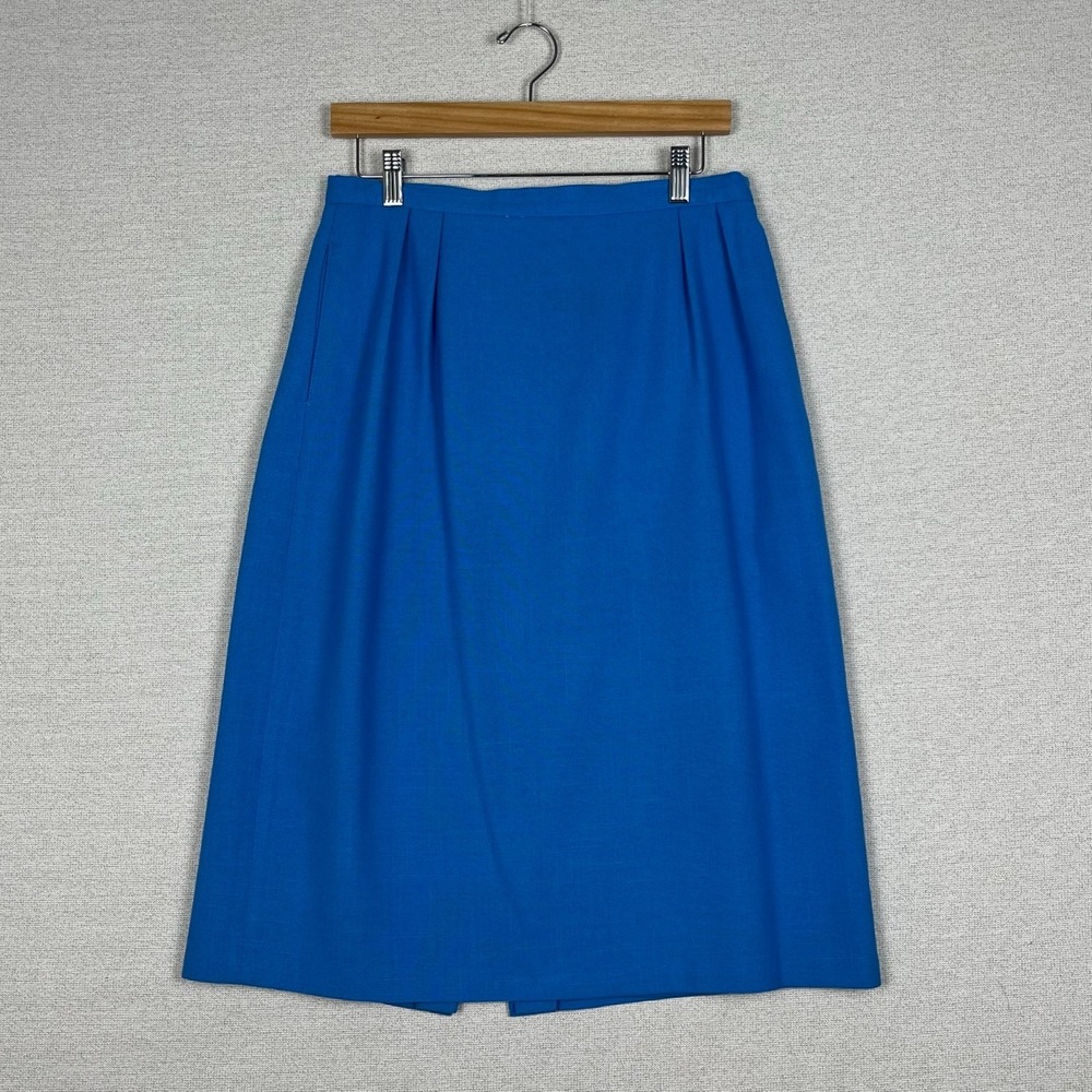 Vtg 80s Edwin Scott Skirt Womens‎ M Pleated Midi Blue Pockets Power Career Chic